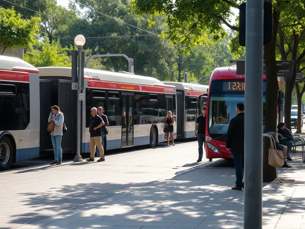 bus stop and people waiting for bus